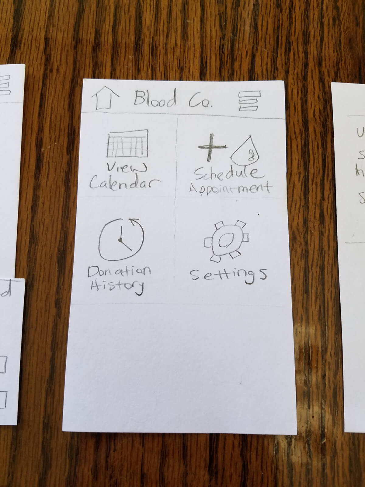 Paper prototype of the app