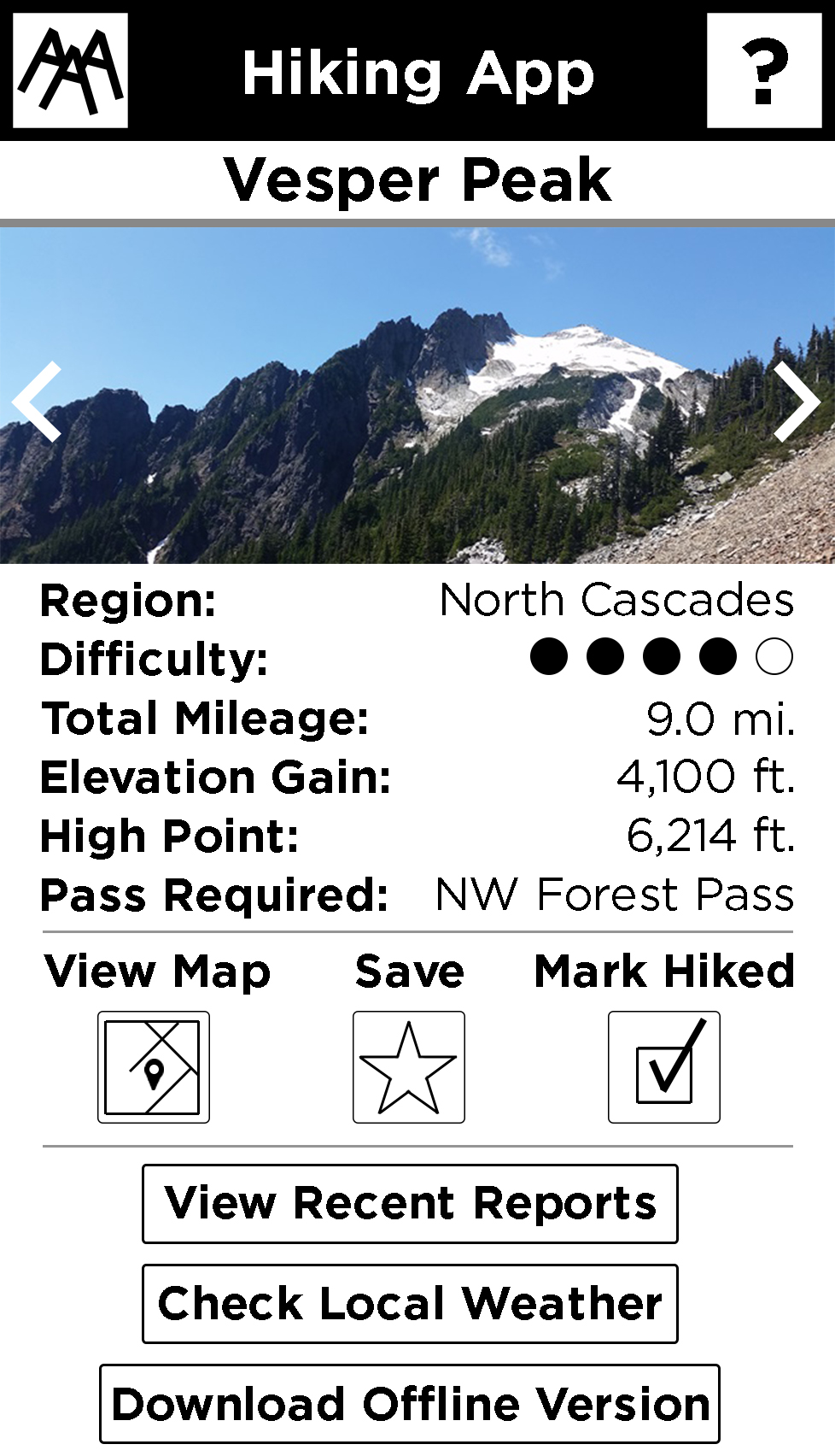 Hiking application wireframe v2
