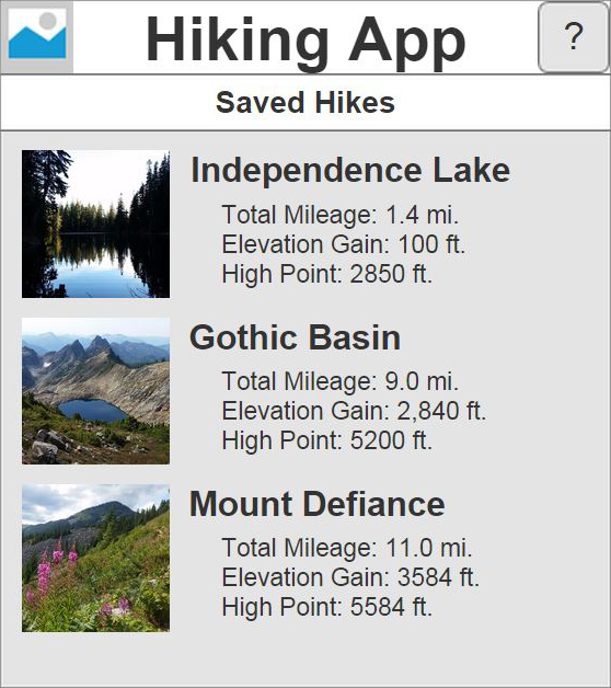 Hiking application wireframe v1