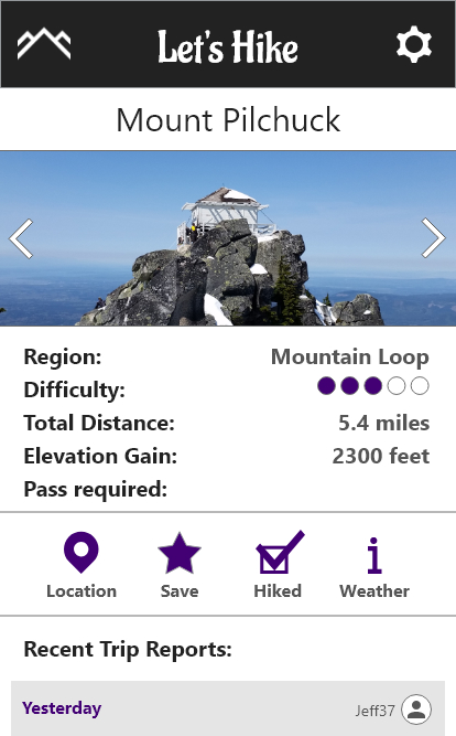 Hike page from the prototype